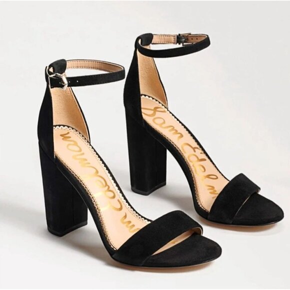 Sam Edelman Black Suede Open Toe Block Heel Sandals Size 9M - Picture 1 of 12